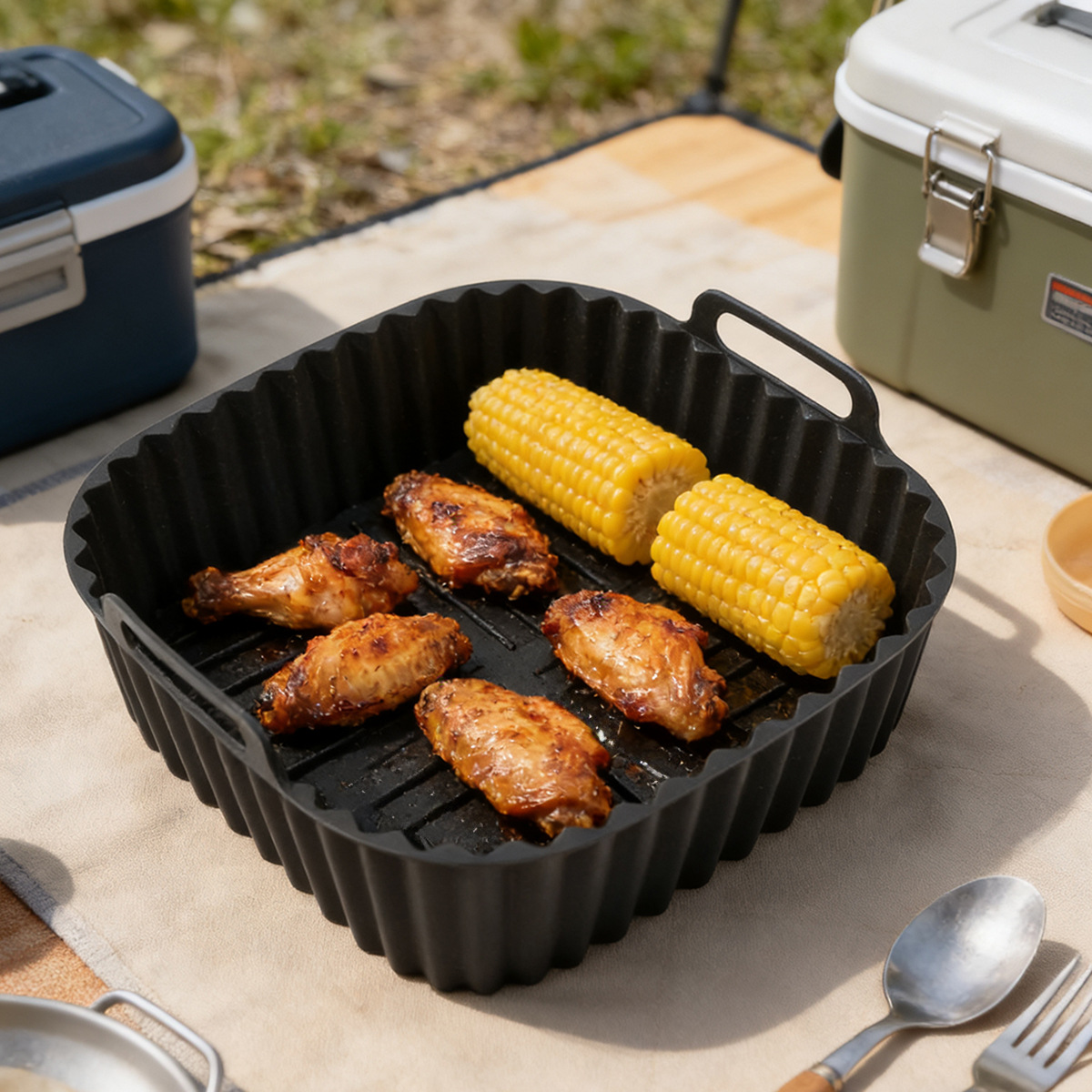Kitchen Oven Baking Pans - Square Silicone Air Fryer Basket Pan