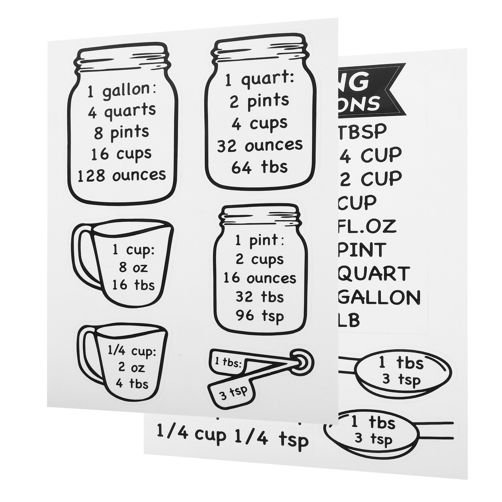 Kitchen Baking Conversion Chart - 2Pcs Baking Conversion Chart Sticker Kitchen