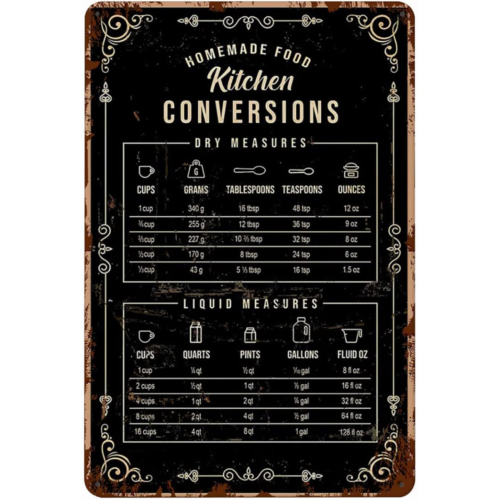 Vintage Funny Metal Tin Sign 1 - Kitchen Baking Conversion Chart 评论和价格
