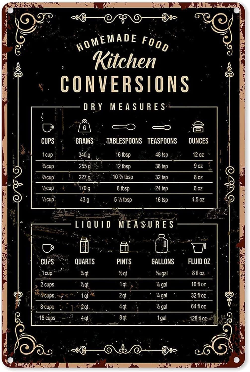 Rustic Tin Decor Baking Signs  - Kitchen Baking Conversion Chart 评论和价格