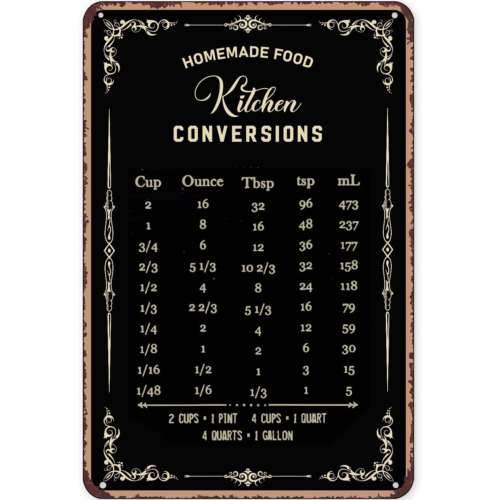 Rustic Tin Sign Decor Baking S - Kitchen Baking Conversion Chart 评论和价格