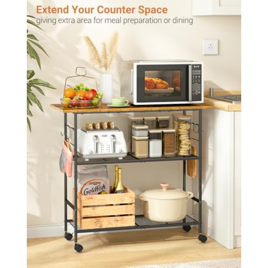 Kitchen Island with 3 Shelves, - Kitchen Baking Island 评论和价格